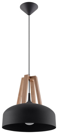 Lampa wisząca CASCO czarna/naturalne drewno (SL.0390) - Sollux
