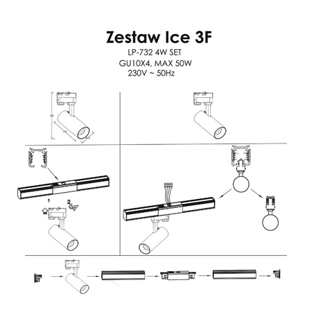 Gotowy zestaw szynowy Ice SET 3F 4xGU10 biały  (LP-732 4W WH SET) - Light Prestige