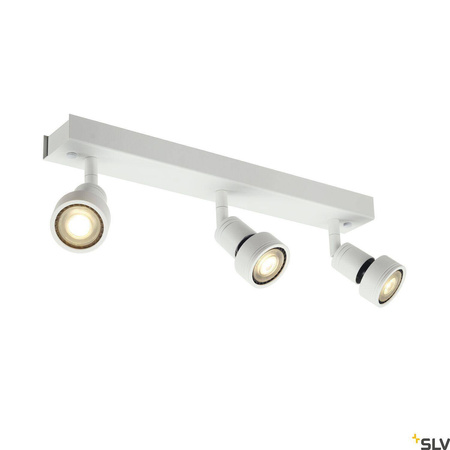 PURI 3, lampa ścienna i sufitowa, trzypunktowa, QPAR51, kolor biały matowy, maks. 150 W, z pierścieniem dekoracyjnym (147381) - SLV