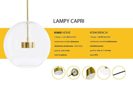 Lampa wisząca CAPRI 4 złota - 60 LED, aluminium, szkło (XCP9148-1A) - King Home