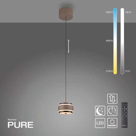 Lampa na pilota, z regulacją światła i wysokości PURE FALLING RINGS BRĄZOWA/CHROM (2503-97) - Paul Neuhaus