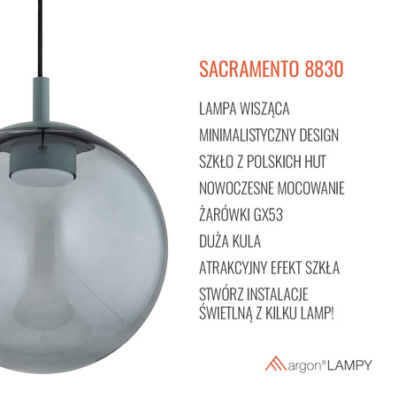 Pojedyncza lampa wisząca  SACRAMENTO (8830) - Argon