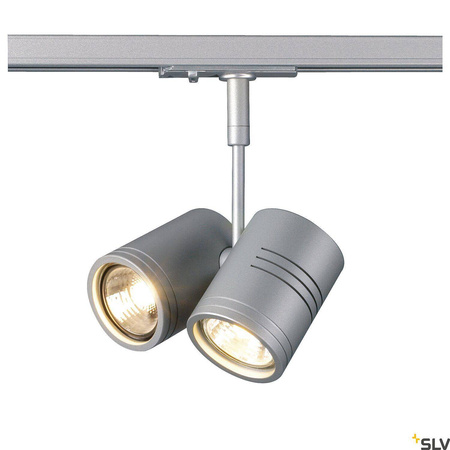 BIMA 2, spot do szyny wysokonapięciowej 1-fazowej, dwupunktowy, QPAR51, kolor srebrnoszary, maks. 50W, z adapterem 1-fazowym (143432) - SLV