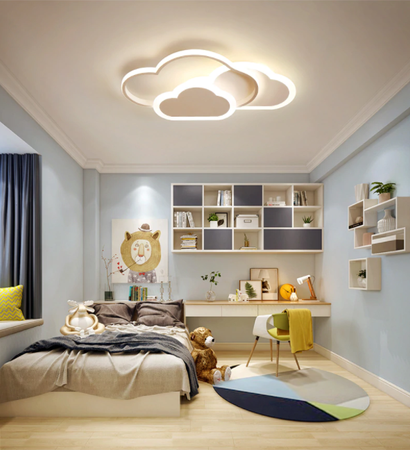 LAMPA DZIECIĘCA LED SUFIT BIAŁE CHMURKI 58W + PILOT DL-I03 - DomenoLED