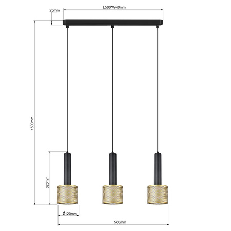 Lampa wisząca Amo czarno-złota 3xE27 (LP-0702/3L GD) - Light Prestige