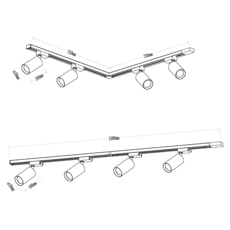 Zestaw Pipe Track Czarny 4xGU10 1,5m (ML1165) - Milagro