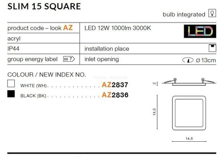Lampa wpuszczana SLIM 15 SQUARE black (AZ2836) - AZZARDO