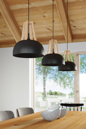 Lampa wisząca CASCO czarna/naturalne drewno (SL.0390) - Sollux