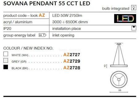 Lampa wisząca SOVANA PENDANT 55 CCT LED grey (AZ2729) - AZZARDO - żyrandol
