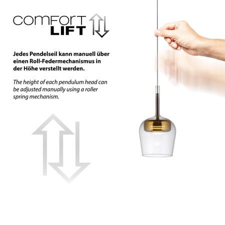 Lampa wisząca na pilota i aplikację, z płynną regulacją wysokości Q-KON ZŁOTY (2741-12) - Paul Neuhaus