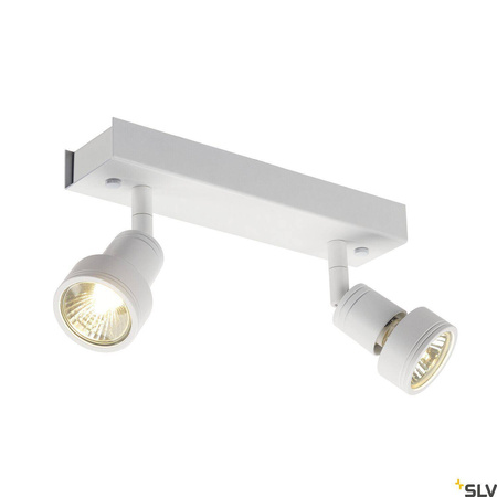 PURI 2, lampa ścienna i sufitowa, dwupunktowa, QPAR51, kolor biały matowy, maks. 100 W, z pierścieniem dekoracyjnym (147371) - SLV