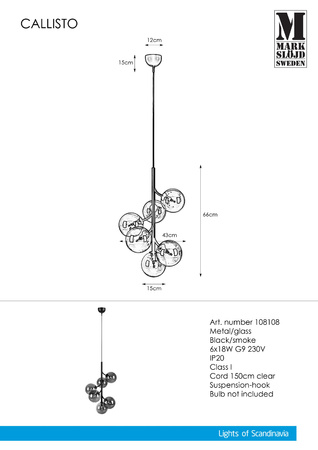CALLISTO Wisząca 6L Czarny/Przydymiony