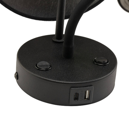 MAJA BLACK KINKIET  + USB (10203) - TK Lighting