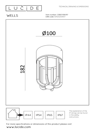 Lampa sufitowa na balkon WELLS (33807/08/97) - Lucide