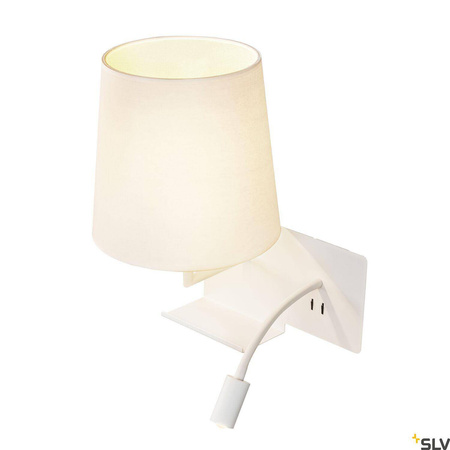 SOMNILA FLEX, lampa ścienna natynkowa LED indoor, 3000K, kolor biały, wersja lewa, ze złączem USB (1003459) - SLV