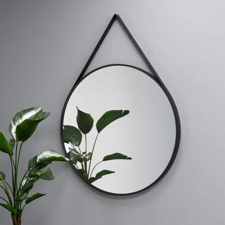 Lustro okrągłe ANDREA w ramie na skórzanym pasku - MCJ