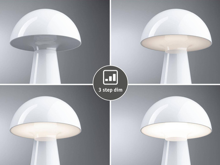 Lampka stołowa akumulatorowa ONZO LED 3-STEP DIM USB-C 2.6W 240lm 2700K IP44 biały połysk / tworzywo sztuczne (PL76995) - PAULMANN