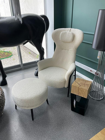 Fotel TEDDY GRAND z podnóżkiem beżowy -   stal (KH1301100124) - King Home