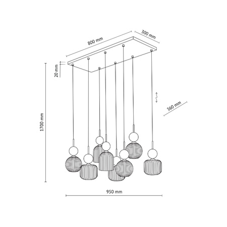 SOPHIA GREEN COGNAC LAMPA WISZĄCA 8XE14 (11151) - TK Lighting