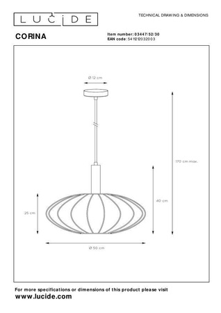 Lampa wisząca CORINA (03447/52/30) - Lucide