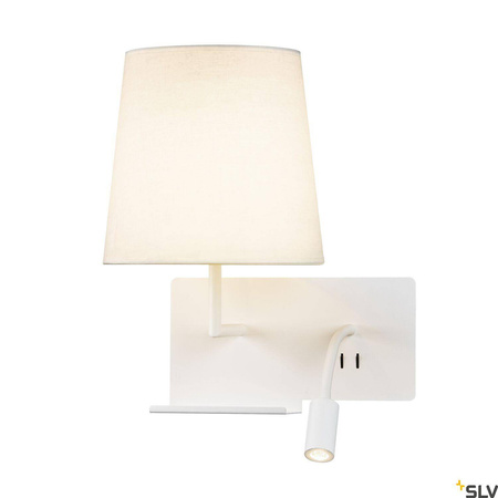 SOMNILA FLEX, lampa ścienna natynkowa LED indoor, 3000K, kolor biały, wersja lewa, ze złączem USB (1003459) - SLV