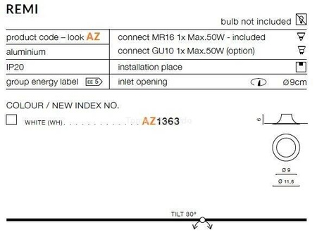 Lampa wpuszczana REMI white (AZ1363 | GM2116-WH) - AZZARDO