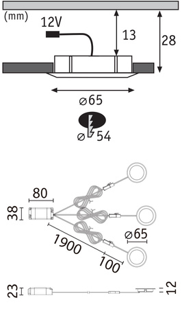Zestaw opraw meblowych do wbudowania EBL SET 3x2,5W 3x180lm 4000K 12V żelazo szczotkowane / tworzywo sztuczne (PL93121) - PAULMANN