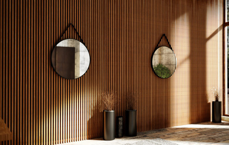 Lustro okrągłe ANDREA w ramie na skórzanym pasku - MCJ