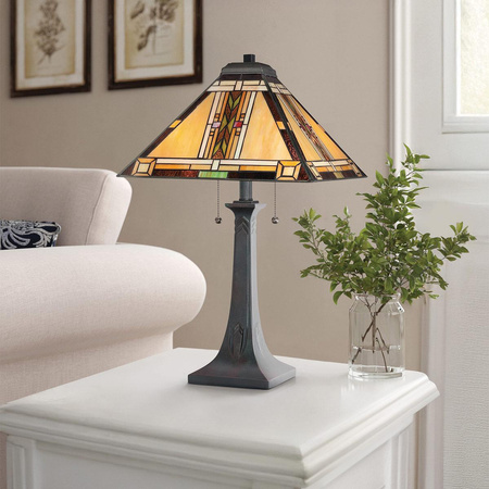 Lampa na stół w stylu Tiffany - Lampa stołowa Navajo Brązowy (QZ-NAVAJO-TL-VB) - Elstead Lighting