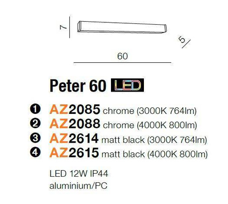 Kinkiet łazienkowy PETER S 60 LED 4000K (AZ2088 - Azzardo)