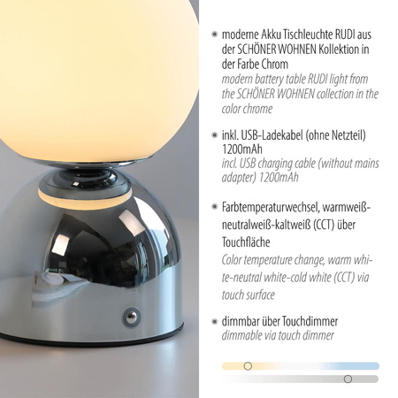 RUDI LAMPA STOŁOWA CHROM (19218-17) - Paul Neuhaus