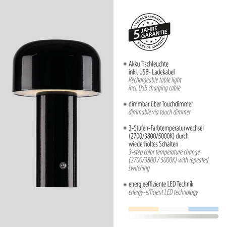 Przenośna, ładowalna lampa AGNES czarna (19190-18) - Paul Neuhaus