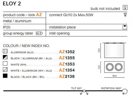 Plafon ELOY 2 white/aluminium (AZ1354 | GM4204-WH-ALU) - AZZARDO