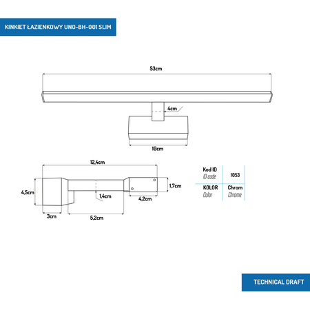 Kinkiet łazienkowy Slim chrom 53 cm 12W 4000K UNO-BH-001 - DomenoLED