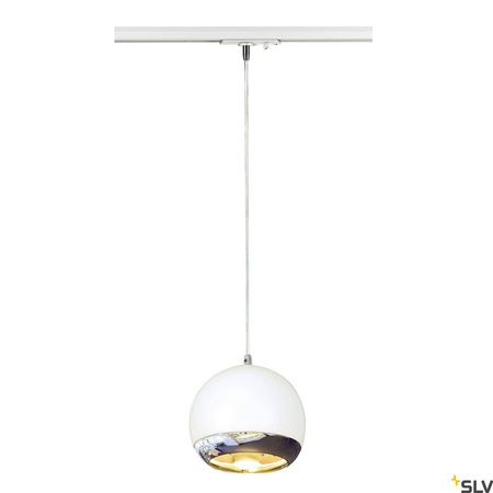 LIGHT EYE, lampa wisząca do szyny wysokonapięciowej 1-fazowej, QPAR111, kolor biały/chrom, maks. 75W, z adapterem 1-fazowym (143621) - SLV
