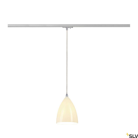 TONGA 4, lampa wisząca do szyny wysokonapięciowej 1-fazowej, A60, klosz ceramiczny biały, maks. 60W, z adapterem 1-fazowym (143594) - SLV