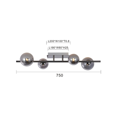  SEVILLA Lampa sufitowa z czterema kulistymi kloszami w kolorze czarnego chromu (9214-0410) - Aviano Lighting