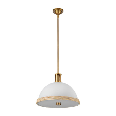Pojedyncza lampa nad stół Doral Matowa biel, vintage mosiądz (QN-DORAL-P-M-WHT) - Quintiesse