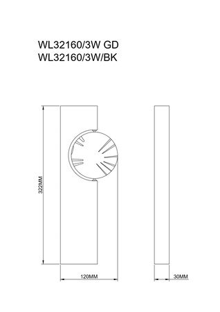 FLUX KINKIET CZARNY+ZŁOTY/BLACK+GOLD (WL32160/3W/BK) - Zuma Line