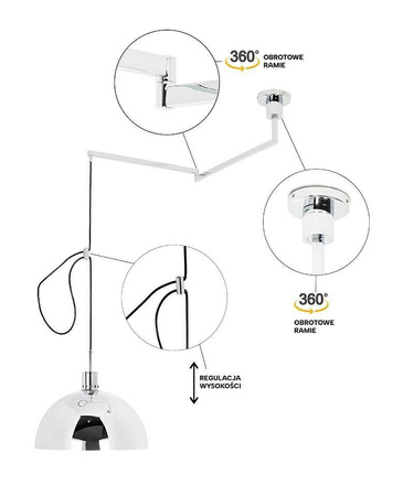 Lampa wisząca ROTA 360 srebrny chrom (JD8998) - King Home