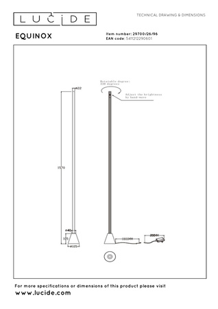 Ściemnialna lampa podłogowa brązowa EQUINOX (29700/26/96) - Lucide