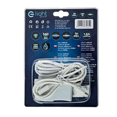 TAŚMA LED 3M CZUJ.BEZDOT+ZASIL.4000K (EKZ0651) - Eko-Light