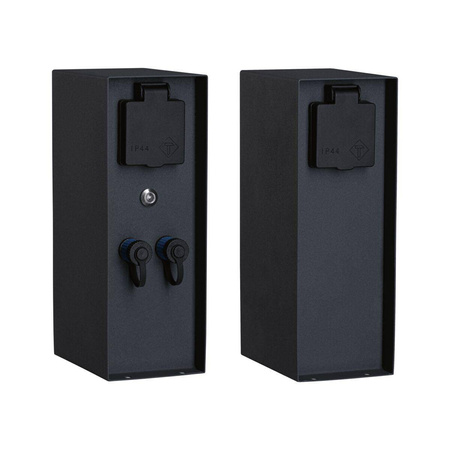 Zewnętrzna kolumna zasilająca RIO 2GN. 24V Plug & Shine + 2GN. 230V IP44 + czujnik zmierzchu stal szlachetna / antracyt (PL94701) - PAULMANN
