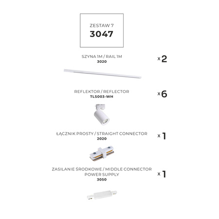 ZESTAW 7 SZYNOPRZEWODY WHITE JEDNOOBWODOWY (3047) - Zuma Line