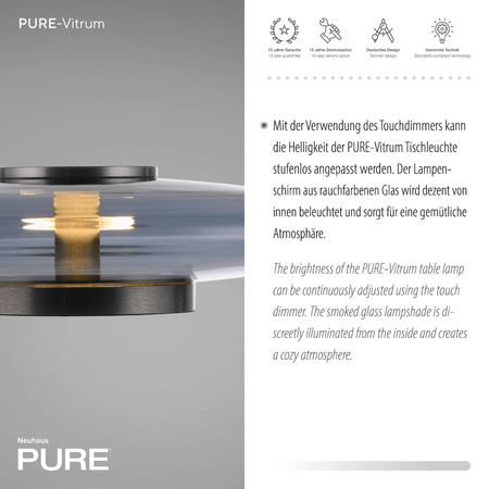 Szklana stołowa lampa z dotykowym ściemniaczem PURE VITRUM SZARY (4080-15) - Paul Neuhaus