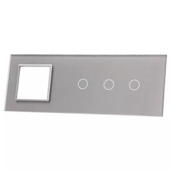 Poczwórny panel szklany srebrny miejsce na gniazdo + trzy pojedyńcze miejsca na wkład (70111G-64) LIVOLO