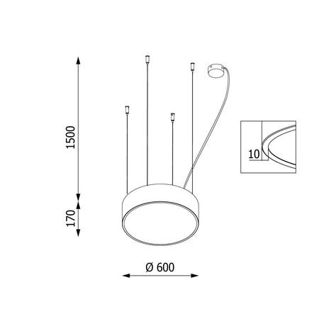 ABA PREMIUM 600 wisząca, LED PHILIPS LV 49,5W/6050lm/3000K, 230V, czarny głęboki (mat struktura) RAL 9005 (1267/Q/ZLD1A/L12/116/3000K) - Cleoni