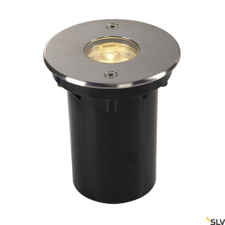 DASAR® 920, niskonapięciowa zewnętrzna oprawa gruntowa LED, 3000 K, IP67, okrągła, osłona ze stali szlachetnej szczotkowanej, 12-25 V, 6,5 W (233500) - SLV