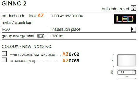Kinkiet GINNO 2 aluminium (AZ0765 | GM1200-ALU) - AZZARDO