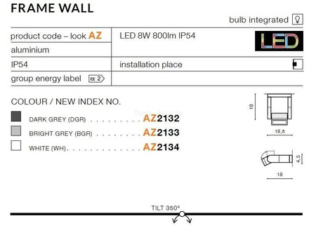 Kinkiet Zewnętrzeny FRAME WALL Ciemny Szary (AZ2132) - AZzardo
